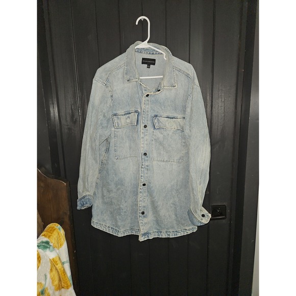 Light Wash Denim Shirt Jacket Oversized Button Front Casual - Picture 1 of 1